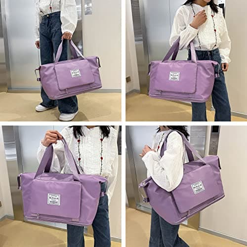 Large Capacity Foldable Travel Bag, Sports Shoulder Bag, Duffel Bag with Wet and Dry Separation, Oxford Fabric, Waterproof (Purple) - Thumbnail 4