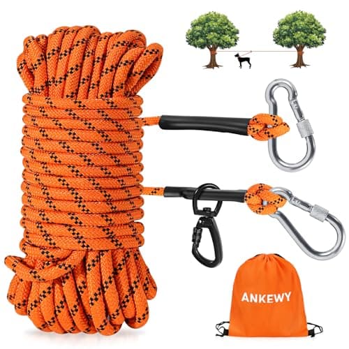 Dog Tie Out Cable for Camping 50ft, Dog Runner for Yard Hold up to 350lbs, Portable Dog Camping Essentials for Outside