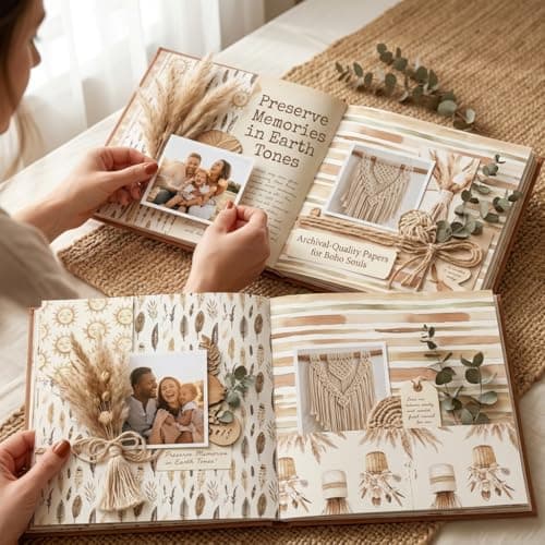 12x12 Scrapbook Paper & Scrapbooking Supplies, Boho Cream Double-Sided Patterned Cardstock Pad, Decorative Craft Sheets for Junk Journal & Photo Album, 24 Sheets - Thumbnail 6