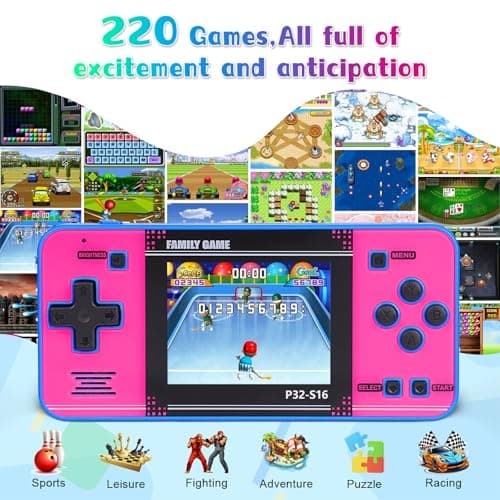 Handheld Game for Kids ，Built-in 220 32-bit Video Games, 3.0” IPS Screen, Rechargeable Portable Game , Travel Mini Arcade Electronic Toys Gift for Boys and Girls(Blue+Pink) - Thumbnail 2