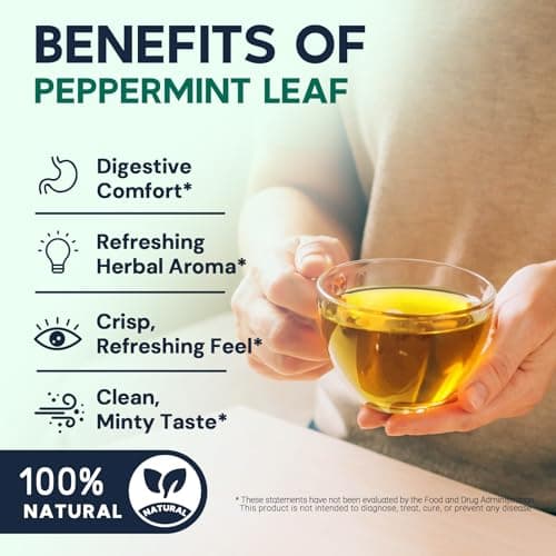 Hiihone Peppermint Tea Bags, Pure Peppermint Leaves, Fresh Minty Herbal Tea, Naturally Caffeine-Free, Non-GMO, Enjoy Hot or Iced, 50 Tea Bags - Thumbnail 4