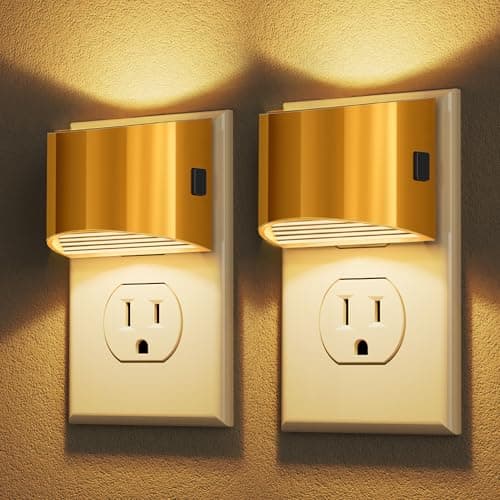 DORESshop LED Night Light[2 Pack], Golden Night Lights Plug into Wall, 3 Level Brightness Adjustable Plug in Night Light, Dusk to Dawn Sensor, Nightlights for Adults, Bedroom, Bathroom, Hallway, 3000K - Image 1