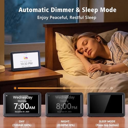 Rechargeable Digital Calendar Alarm Clocks for Senior, 7" Clock with Day and Date for Elderly, 20 Reminders & Alarms, Auto Dimmer/DST, 12 Themes, 18 Ringtones for Dementia Memory Loss, 1024*600 HD - Thumbnail 5