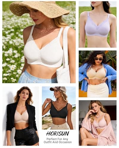 HORISUN Bras for Women Wireless Jelly Push Up Seamless Bra Full Coverage No Underwire Supportive T Shirt Bralette (Purple 34D) - Thumbnail 6