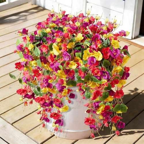 HSTEY 2PCS Spring Artificial Hibiscus Silk Flowers for Outdoors Planter, Fake Hanging Flowers Plants, Summer Long Trailing Vines for Home Patio Garden Balcony Yard Decor UV Resistant - Thumbnail 2
