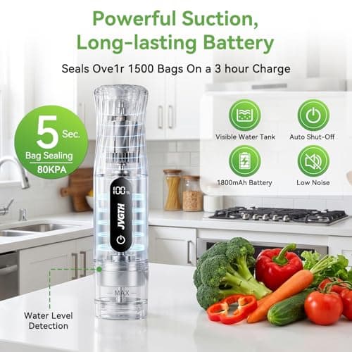 JVGTH Handheld Vacuum Sealer (Food Storage):Compact Vacuum Sealer Food, 80kPa Suction, 1800 mAh Battery, 30 Reusable Sous Vide Bags, Preserve 6X Freshness For Kitchen, BBQ, Travel. - Thumbnail 4