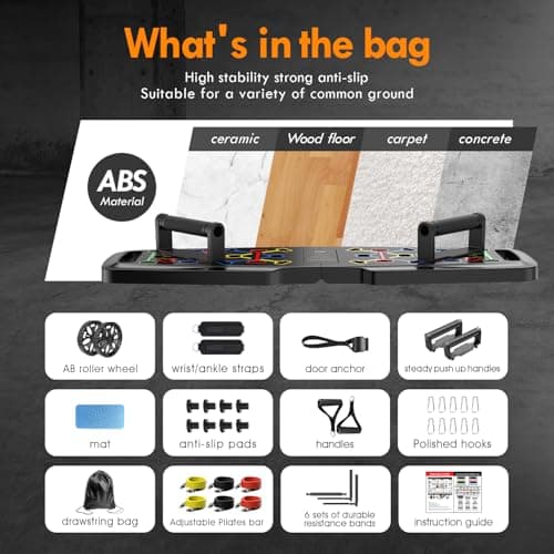MQRW Push Up Board,Home Gym,Portable Exercise Equipment,Pilates Bar and 20 Fitness Accessories with Resistance Bands and Ab Roller Wheel,Full Body Workout at Home - Thumbnail 4
