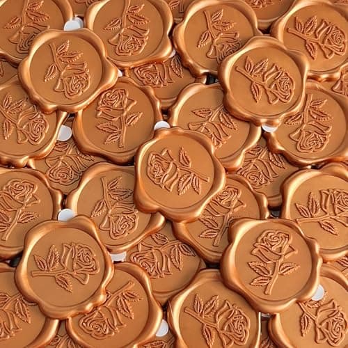Pilloze 50 Pcs Orange Rose Style Wax Seal Stickers, Self Adhesive Wax Seal for Wedding Invitation, Easy Use Good Adhesion, Orange Rose Envelope Stickers Perfect for Invitation, Vellum Jackets, Menu