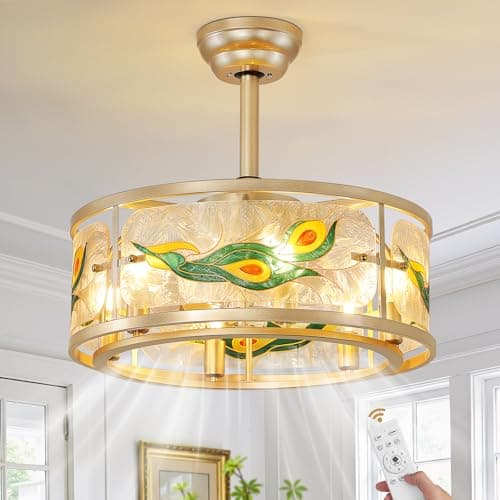 Linour Caged Low Profile Ceiling Fan with Light and Remote, 20'' Gold Small Chandelier Ceiling Fan Light, 6 Speed and Reversible, Fandelier Ceiling Fan with Light for Bedroom Kitchen Dining Room - Thumbnail 2