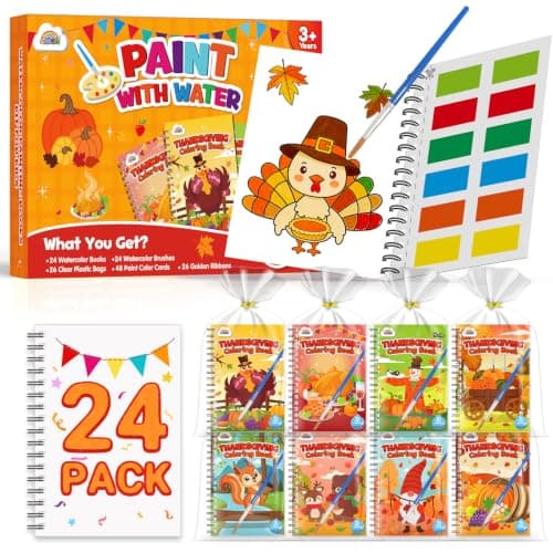 ZMLM 24 Water Coloring Books for Kids Party Favors - Bulk Mini Coloring Books for Kids Ages 4-8,Small Birthday Goodie Bag Stuffers School Teacher Return Gift Art Crafts Classroom Prizes (Thanksgiving)