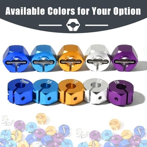Fraizoe RC Aluminum 12mm Hex Wheel Hub 4Pcs w/Axle Pin M4 Flange Lock Nut Standard M3 M4 Nut 7mm Thickness Wheel Drive Adapter for 1/10 Traxxas HSP Redcat Rc4wd Tamiya Axial SCX10 WLtoy RC Car(25Pcs) - Thumbnail 6