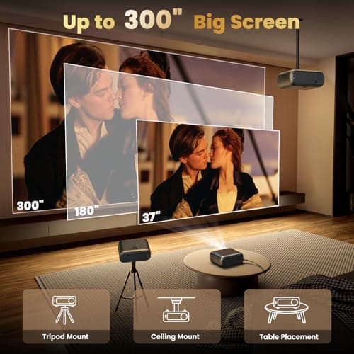 [Electric Focus/High Brightness] FUDONI Projector with WiFi and Bluetooth, Native 1080P Real 400 ANSI Lumen, Outdoor Movie Projector Max 300'' Display, for iOS/Android/TV Stick/HDMI/USB/Laptop - Thumbnail 6