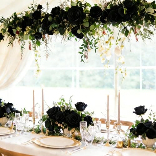 Wenhuidr 12pcs Black Roses Artificial Flowers – Realistic Silk Velvet Fake Rose with Long Stems for Valentines Day Wedding Bouquets Home Decoration Party Centrepieces & DIY Floral Arrangements - Thumbnail 5