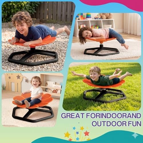KYZDZQ Spinning Chair for Autistic Kids,Sensory Swivel Chair, 220LBS Weight Capacity, Sensory Toy for ADHD & Autism 3-6 Years Children,Training Body Coordination, Metal Base Non-Slip Design (Orange) - Thumbnail 4