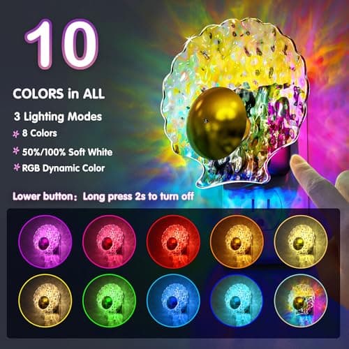 L LOHAS LED Shell Night Light, Night Lights Plug into Wall, Color Changing Nightlight RGB, Light Sensor, Plug in Night Light Home Decor for Kids Gifts, Holiday, Hallway Bedroom Kids Room, 1 Pack - Thumbnail 2