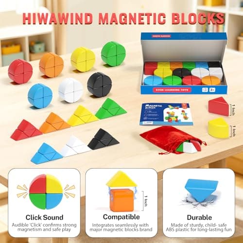Hiwawind 56 PCS Magnetic Blocks, 1-Inch Isosceles Triangles & Quarter Circles, Montessori STEM Sensory Toys for Kids Ages 3-6, Christmas & Birthday Gift for Boys Girls - Thumbnail 2