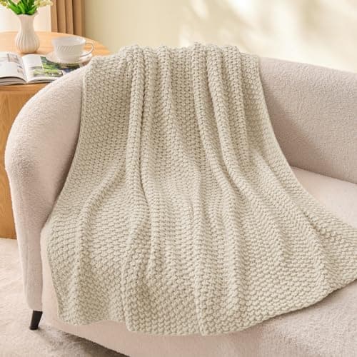 BEDELITE Chunky Cable Knit Throw Blanket for Couch,Super Soft Cozy Woven Blanket for Room Decor,50"x60", Beige - Image 1