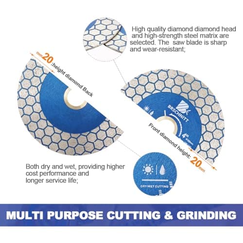 Diamond Granite Cutting Wheel 4 inch - BRSCHNITT 105mm Vacuum Brazed Angle Grinder Diamond Blade for Cutting Grinding Porcelain,Tile,Ceramic Tile Stone,Marble,Quartz,Granite - Thumbnail 3