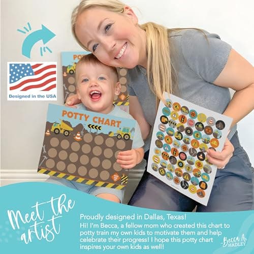Hadley Designs Potty Training Chart for Toddlers Boys -10 Sticker Potty Chart for Toddlers Boys, 8.5x11" Potty Training Sticker Charts for Toilet Success, Construction Toddler Reward Chart for Kids - Thumbnail 3