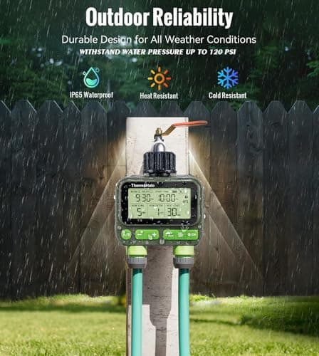 ThermoHalo Smart Sprinkler Timer with Remote, 8-Zone Programmable Dual Outlet Watering timers, IP65 Waterproof Automatic/Manual Hose Timer with Child Lock for Lawn, Yard, Garden, and Pool (Twin) - Thumbnail 4