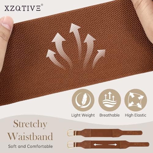 XZQTIVE Women Wide Elastic Waist Belt for Dresses Fashion Cinch Belts Stretchy Waistband with Gold Buckle, Brown(Fit Waist Size 38"-42") - Thumbnail 2