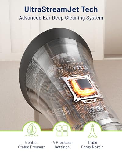 KAUGIC Upgraded Ear Wax Removal with One-Piece Waste Tank, Safe Cleaner with Water Temperature Sensor, Effective Ear Irrigation Kit, IPX7, FSA-HSA-Eligible, Semi-Transparent - Thumbnail 6