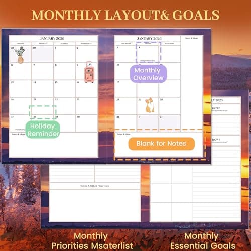 CAGIE 2026 planner Weekly and Monthly Jan 2026-Dec 2026 Hardcover Hourly Daily Planners for Women 26 Calendar Planner with Stickers Spiral Bound Yearly Agenda, 8.5 x 11 - Thumbnail 4