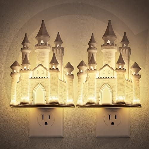 JandCase Night Lights Plug into Wall,2 Pack 3D Printed Castle Night Light,3000K Plug in Nightlight with Dusk to Dawn Sensor,0-100LM Adjustable Brightness for Rooms Bathroom Hallway - Image 1