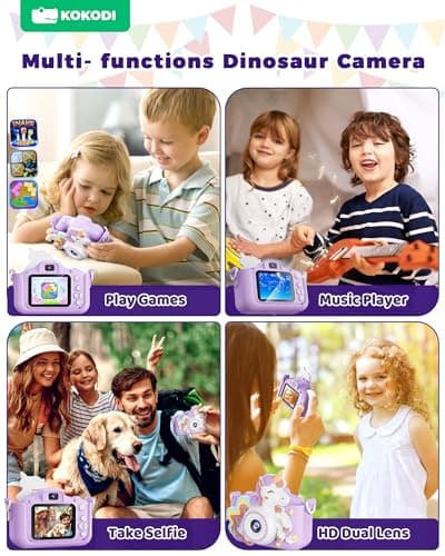KOKODI Kids Camera Toy Digital Camera for Kids, Birthday Gifts for Girls Age 3-12, 1080P HD Video Camera for Toddler, Unicorn Children Toys for 3 4 5 6 7 8 9 Year Old Girls with 32GB SD Card (Purple) - Thumbnail 6