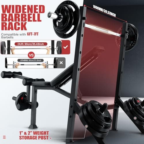 ANCHEER 900LBS Weight Bench Set with Squat Rack, Adjustable Bench Press Set with Leg Extension and Leg Curl, Flat Incline Decline Workout Bench for Home Gym Full Body Strength Training - Thumbnail 4