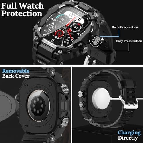 SUPLINK Rugged Case Band for Apple Watch Ultra 2 Band/3/1, Compatible with Men Apple Watch Bands 49mm, Sratch-Resistant Protective Bumper Screen Protector Kit for iWatch Ulltra 3 Bands (Black) - Thumbnail 4