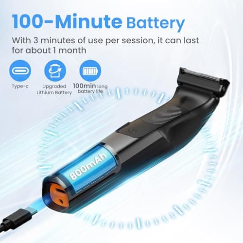 Body Hair Trimmer for Men 3-in-1 Groin, Pubic & Ball Trimmer with Skin Safe No-Nick Blades, IPX6 Waterproof Wet/Dry Electric Shaver for Chest, Underarms, Legs, USB-C Rechargeable Grooming Kit - Thumbnail 6