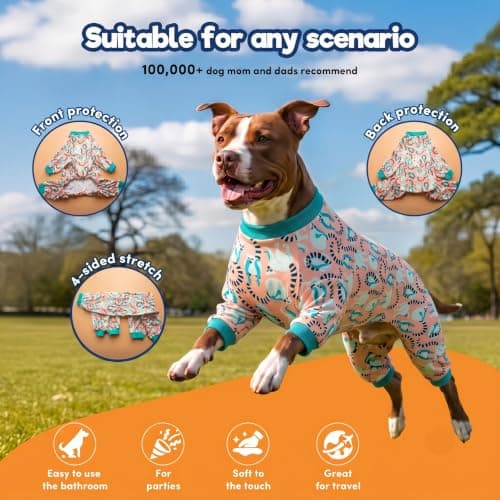 LovinPet Pitbull Dog Pjs for Large Dogs, Pet Anxiety Relief Pajamas, Sun Protection Dog Shirt Comfy Stretchy Fabric, Pastel Lemur Print, Pajamas for Pitbulls, Pitbull Party Clothes,2XL - Thumbnail 3