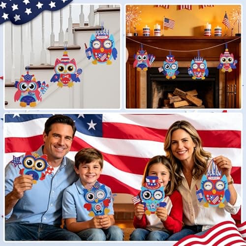 4th of July Patriotic Owl Craft Kits for Kids,36 Sets Owl Foam Shapes Stickers,Make Your Own Crafts Supplies with Red White Blue Flag Star for Classroom Activities,School Patriotic Party Favors - Thumbnail 3