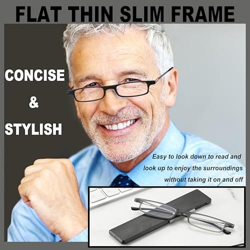 TOVEEN 3 Pack Compact Folding Reading Glasses Anti Blue Light UV, Ultra-thin Slim TR90 Readers with Portable Flat Case for Men Women Clear/Black/Gunmetal +1.5 - Thumbnail 2
