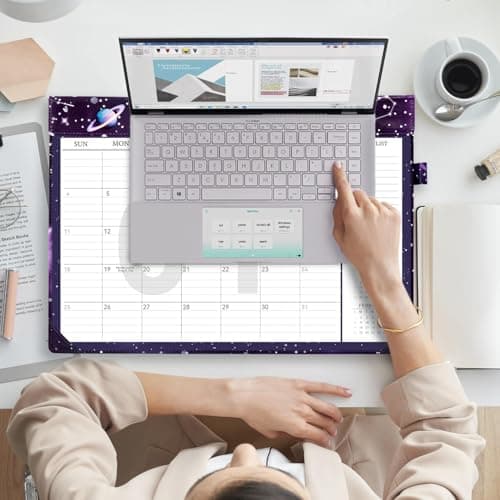 MINICAGIE Desk Calendar 2026-2027 Jan 2026-Dec 2027 Leather 17x12 Desk Top Calendar with Plastic Cover & To-Do Lists Large Desktop 2026 Office Wall Calendar for Office School Home Women Men Gift, Purple - Thumbnail 2