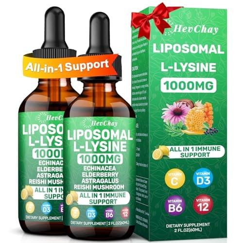 Liposomal Lysine 1000MG Liquid Drops, 16-in-1 L Lysine Supplement for Kids and Adults, Echinacea & Elderberry with Vitamin C, B6, D3, B12 & Zinc for Collagen, Lip, skin & Immune Support, 2 Pack