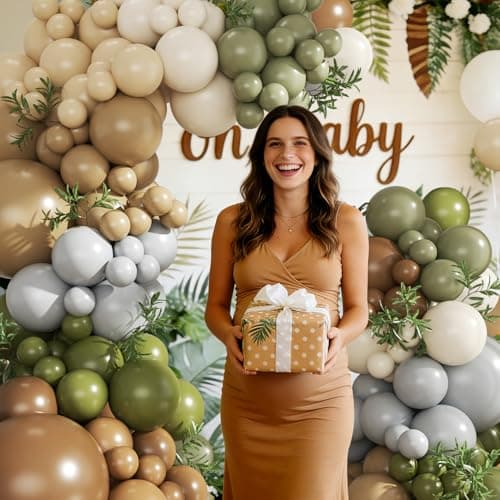 Brown Sage Green Balloon Arch Kit, 124Pcs Nude Blush Dusty Blue Sand White Olive Green for Safari Jungle Woodland Wedding Baby Shower Birthday Party Decorations - Thumbnail 4
