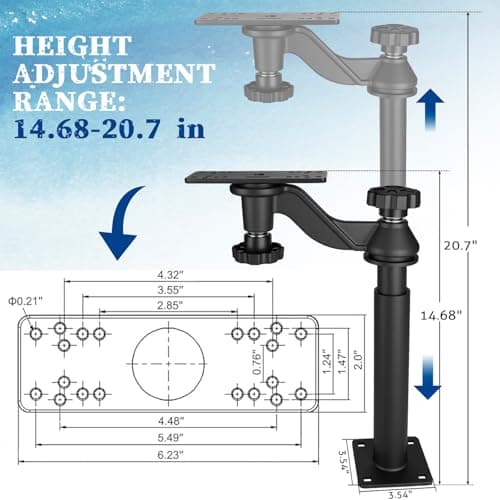 Velpaw 20.7” Adjustable Telescoping Fish Finder Mount for Boats,for 5"-12" Fishfinders & Chartplotters,Adjustable Height Range 15" to 20.7",Compatible with Lowrance, Garmin, Humminbird and More - Thumbnail 2