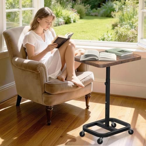 alentar Adjustable Height& Mobile TV Tray Table with Wheels: Upgraded Alloy Steel Support & Sturdy Quadrilateral Base. Dinner Table for Eating on Couch and Sofa. Ideal for Small Living Spaces - Thumbnail 6