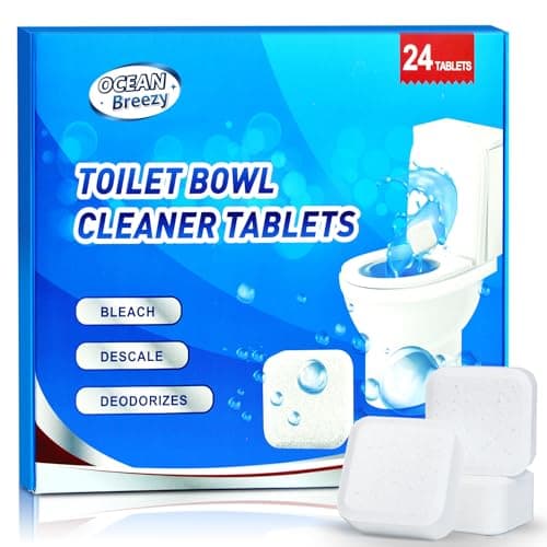 OceanBreezy Toilet Bowl Cleaner Bleach Tablets – Deep Cleaning & Deodorize, Effectively Removes Hard Stains (24-Pack Year Supply), Septic-Safe, Bathroom Cleaning Supplies
