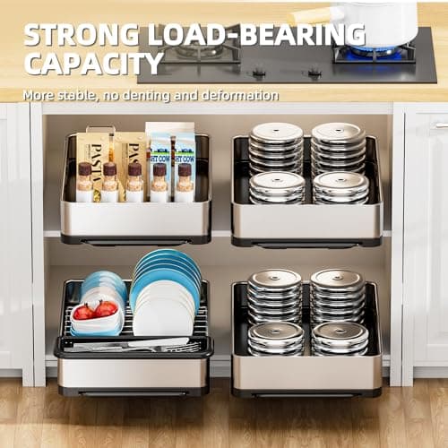 Ewaiira Pull Out Spice Rack Organizer for Cabinet 12.6" Wx16.5 D, Heavy Duty Slide Out Pantry Shelves, Stainless Steel Sliding Cabinet Drawers, Pull Out Narrow Organizer for Kitchen Cabinets, 1 Pack - Thumbnail 4