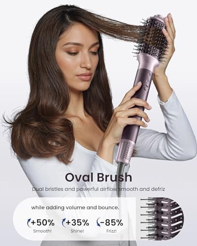 MESCOMB Dual Voltage Hair Dryer Brush for Travel, 5 in 1 Air Styler with High-Speed Blow Dryer, Anti-Frizz, Compact, 100V-240V for Worldwide Use, Includes Travel Bag (Purple) - Thumbnail 5