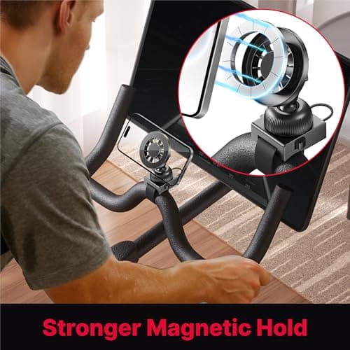 Magnetic Phone Holder Compatible with Peloton Bike&Bike Plus, Magnet Phone Mount Compatible with MagSafe, with Adjustable Strap for Bike Accessories, Gym Equipment, Treadmill, Stroller, Shopping Cart - Thumbnail 3