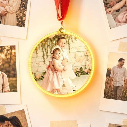 Personalized LED Light Up Photo Ornament, Customized Picture Color Hanging Pendant, Creative Keepsake Decoration for Photo Wall, Christmas Tree, Car, Anniversary Festival Gifts (Yellow, Small) - Image 1