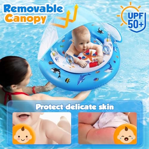 Baby Pool Float with Canopy UPF50+ Sun Protection, Inflatable Kids Pool Floats with Toy Play Console for Baby 6-36 Months, Infant Swimming Float with Adjustable Safety Seat for Boys Girls - Thumbnail 3
