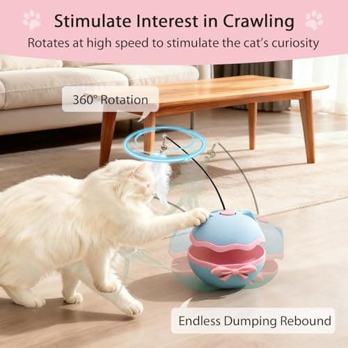 DFQ Interactive Cat Feather Toys, Electronic Cat Enrichment Toys, Automatic Pet Toys for Indoor Adult Cats, Interesting Wand Toy for Bored Kitten Self Play(Blue) - Thumbnail 2