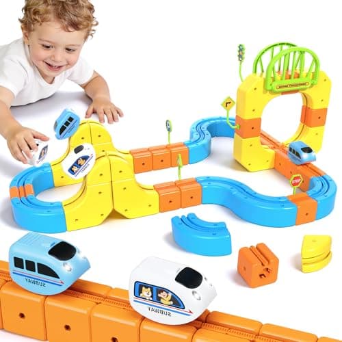Electric Train Set Cube Track for Kids Ages 4-8, Infinity Racer 3D Train for Toddlers, Track Fusion Building Toy with Anti Gravity Race Track, STEM Learning Fun Gift for Boys Girls, Include 2 Trains - Image 1