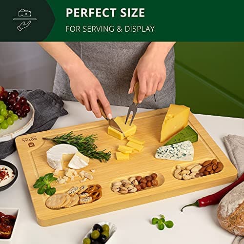 ROYAL CRAFT WOOD Bamboo Cutting Board with Juice Groove - Kitchen Chopping Board for Meat Cheese and Vegetables, Heavy Duty Serving Tray - Thumbnail 4