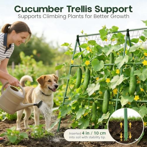 Foldable Cucumber Trellis for Garden - Adjustable Climbing Support for Vegetables, Vining Plants, Cucumbers, Tomatoes, and Peas - Heavy Duty, Weather-Resistant, Easy to Install - Thumbnail 5